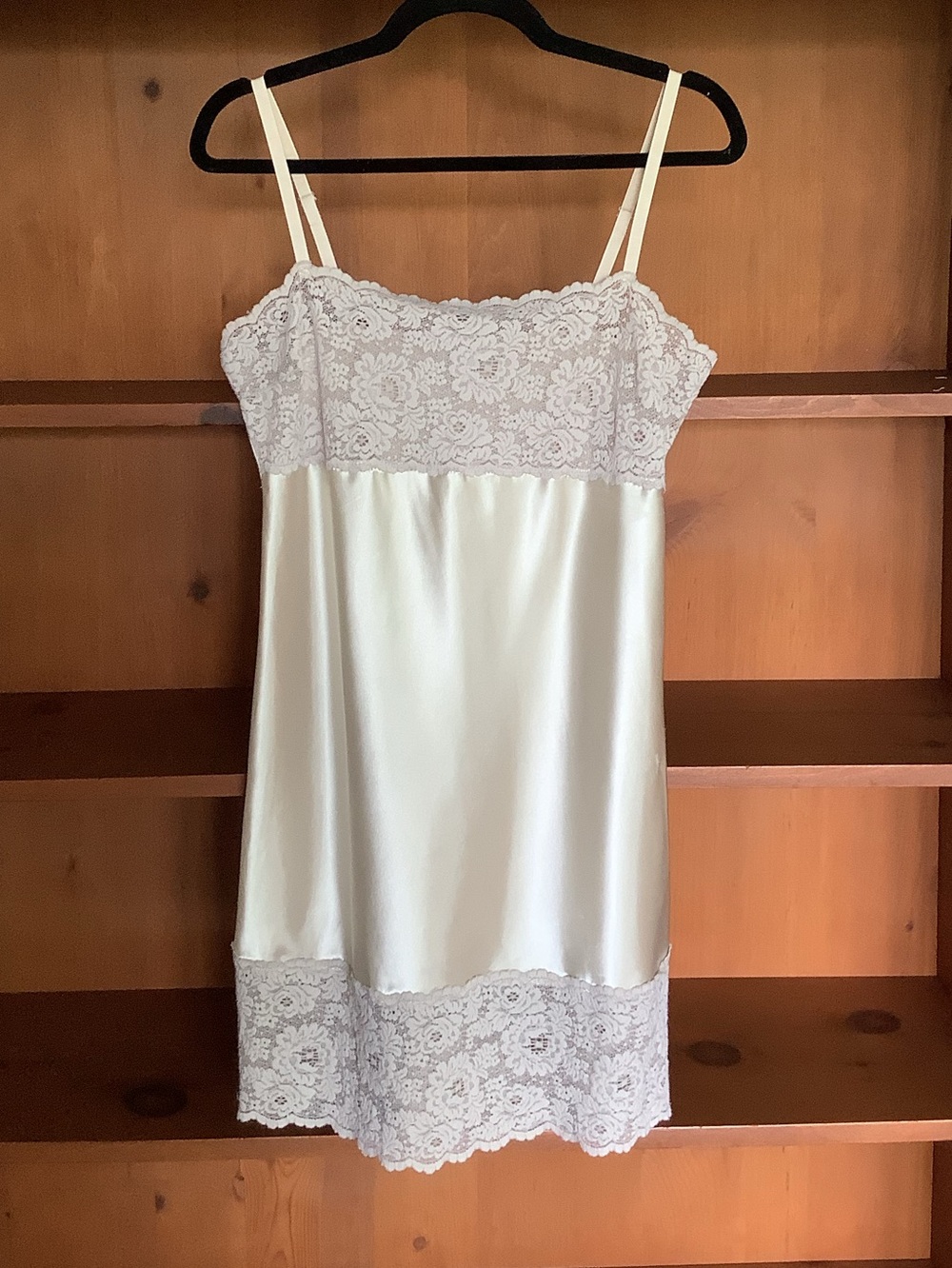 Vintage 90s Jessica Satin Lace Slip Dress Ivory/Champagne Made in Canada Size S